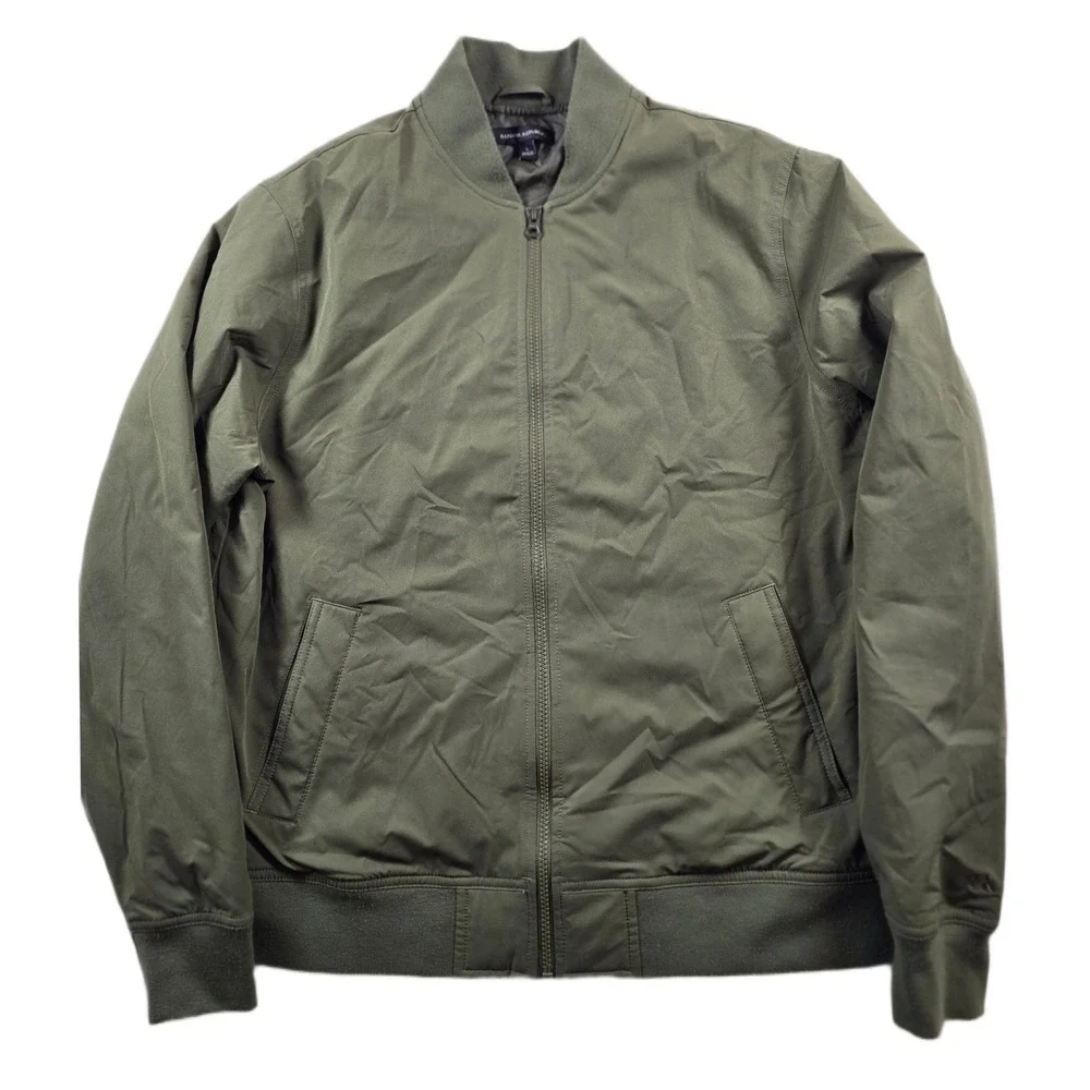 Banana Republic Bomber Jacket Mens Large Olive Green Polyester Full Zip